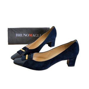 Luxury BRUNO MAGLI Leather and Suede Navy Shoes Pumps